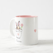Tasse 2 Couleurs Lapin intelligent avec Fleur et Coeur (Devant gauche)