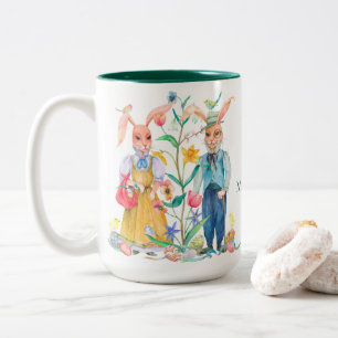 Tasse 2 Couleurs Lapin Mignonne de Pâques lapins Fleurs de Printemp