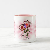Tasse 2 Couleurs Lapin rose mignon avec des fleurs (Centre)