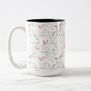 Tasse 2 Couleurs lapins blancs motif 01.bw