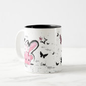 Tasse 2 Couleurs Lapins de rose d'emo de Kawaii (Devant gauche)