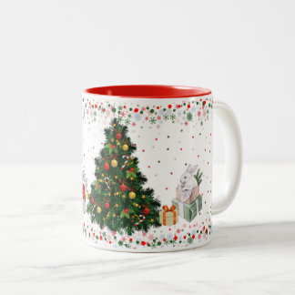 Tasse 2 Couleurs Lapins se préparant pour Noël
