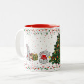 Tasse 2 Couleurs Lapins se préparant pour Noël (Devant gauche)