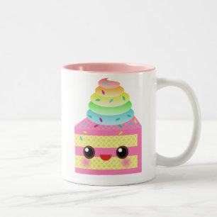 Tasse 2 Couleurs L'arc-en-ciel de rose de gâteau de Kawaii arrose