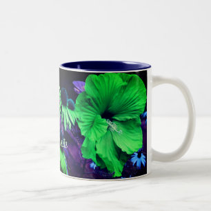 Tasse 2 Couleurs L'art des fleurs d'Hibiscus vert personnalisé