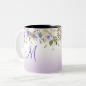 Tasse 2 Couleurs Lavender Pink Moss Green Monogramme & Nom Floral (Devant gauche)