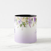 Tasse 2 Couleurs Lavender Pink Moss Green Monogramme & Nom Floral (Centre)