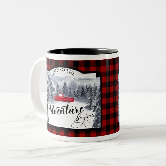 Tasse 2 Couleurs L'Aventure Commence, Plaid Buffalo, Rustique (Devant gauche)