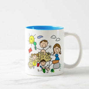 Tasse 2 Couleurs Le bâton figure l'amusement de plage de famille