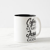 Tasse 2 Couleurs Le Café Me Fait Commencer Jésus M'Emmène Me Faire (Devant droit)