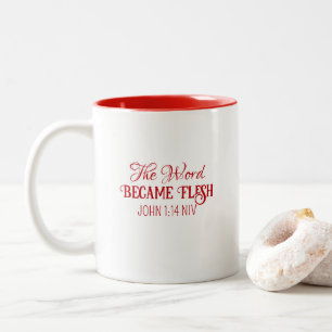 Tasse 2 Couleurs Le Mot Est Devenu Flesh Noël Bible Verse Rouge