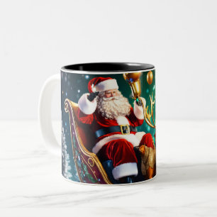 Tasse 2 Couleurs Le Père Noël coule dans la forêt du Nouvel An de P