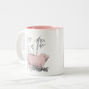 Tasse 2 Couleurs Le porc et les bambous 2 de dessin original