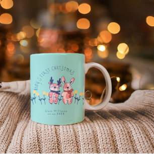 Tasse 2 Couleurs Le premier Noël de bébé avec de mignons amis renne