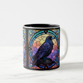 Tasse 2 Couleurs Le vitrail du corbeau effrayant (Devant droit)