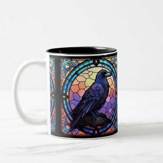 Tasse 2 Couleurs Le vitrail du corbeau effrayant (Gauche)