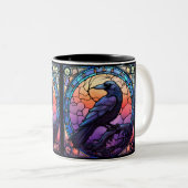 Tasse 2 Couleurs Le vitrail du corbeau effrayant (Devant droit)