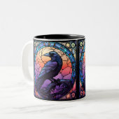 Tasse 2 Couleurs Le vitrail du corbeau effrayant (Devant gauche)