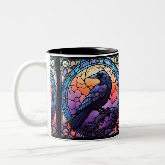 Tasse 2 Couleurs Le vitrail du corbeau effrayant (Gauche)