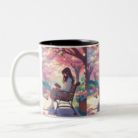 Tasse 2 Couleurs Lecture féminine d'Anime dans le parc (Gauche)