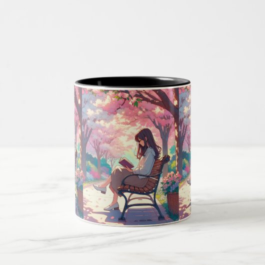Tasse 2 Couleurs Lecture féminine d'Anime dans le parc (Centre)
