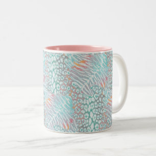 Tasse 2 Couleurs Léopard, tigre, peau, tacheté, rayé, Turquoise,