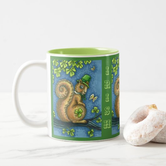 Tasse 2 Couleurs LEPRECHAUN IRISH SQUIRREL, ST. JOUR DE PATRICK Luc (Avec donut)