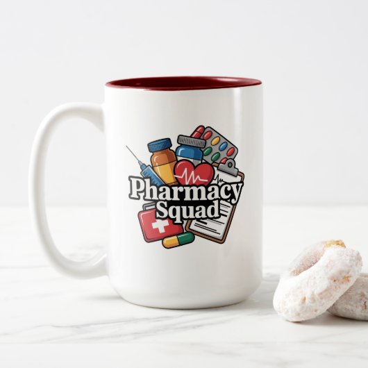 Tasse 2 Couleurs 'L'équipe de pharmacie'. (Avec donut)