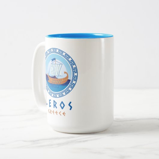 Tasse 2 Couleurs Leros, Grèce Design de navires grecs (Devant gauche)