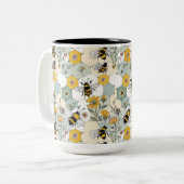 Tasse 2 Couleurs Les abeilles dans un peigne Fleur sauvage Patchwor (Devant gauche)