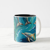 Tasse 2 Couleurs Les dauphins nagent (Devant droit)