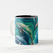 Tasse 2 Couleurs Les dauphins nagent (Devant gauche)