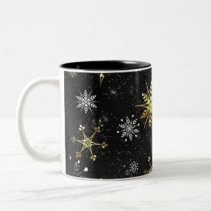 Tasse 2 Couleurs Les flocons dorés de Noël sur l'Arrière - plan noi