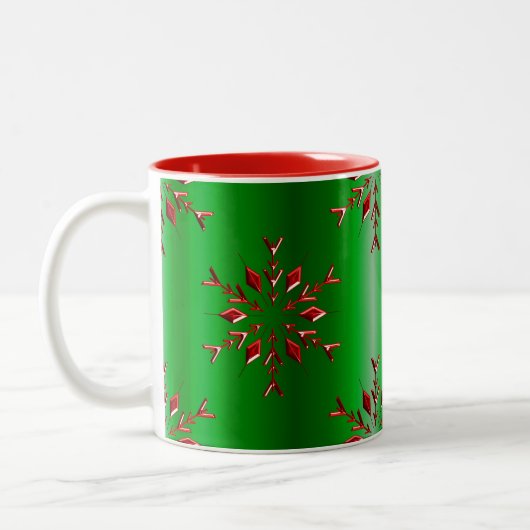 Tasse 2 Couleurs Les flocons rouges de Noël vert (Gauche)