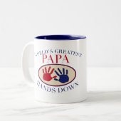 Tasse 2 Couleurs Les meilleures mains de papa vers le bas (Devant gauche)