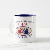 Tasse 2 Couleurs Les meilleures mains d'Opa vers le bas (Devant gauche)