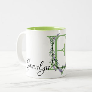 Tasse 2 Couleurs Lettre alphabétique E Lavender Eucalyptus monogram