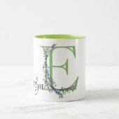 Tasse 2 Couleurs Lettre alphabétique E Lavender Eucalyptus monogram (Centre)