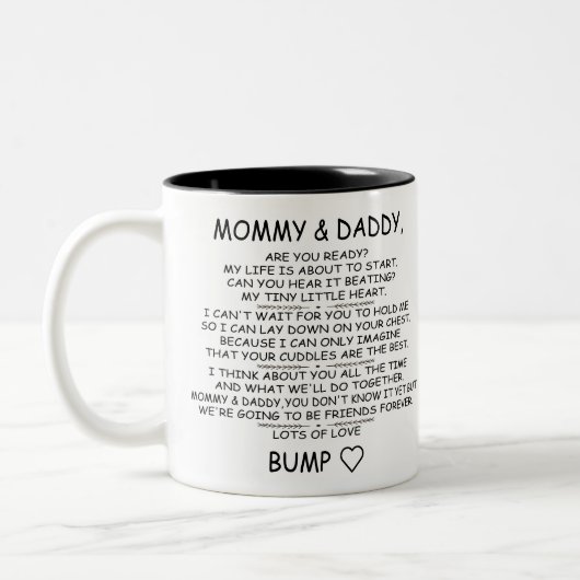 Tasse 2 Couleurs Lettre De Bébé Bump À Maman & Papa À Être (Gauche)