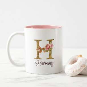 Tasse 2 Couleurs Lettre de nom personnalisée H Rose blush rose papi