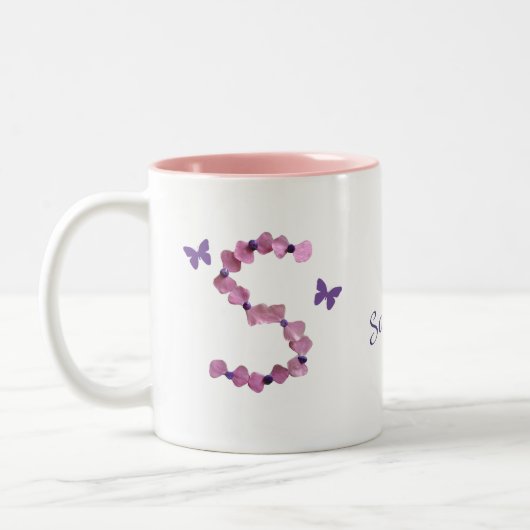 Tasse 2 Couleurs LETTRE Fleur Rose Féminine S MONO (Gauche)