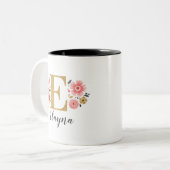 Tasse 2 Couleurs LETTRE Florale rose monogramme E (Devant gauche)