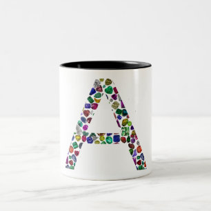 Tasse 2 Couleurs Lettre initiale A avec Monogramme floral de pierre