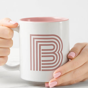 Tasse 2 Couleurs Lettre initiale de monogramme simple rose blush mo