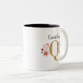 Tasse 2 Couleurs Lettre initiale florale rose monogramme Q (Devant droit)