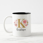 Tasse 2 Couleurs LETTRE INITIALE MONOGRAPHIQUE Pink Floral K (Gauche)