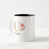 Tasse 2 Couleurs LETTRE INITIALE MONOGRAPHIQUE Rose Floral U (Devant gauche)