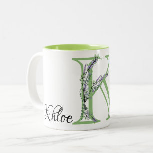 Tasse 2 Couleurs Lettre K Lavender Eucalyptus monogrammé