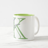 Tasse 2 Couleurs Lettre K Lavender Eucalyptus monogrammé (Devant droit)