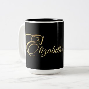 Tasse 2 Couleurs Lettre monogramme E Cheval en or